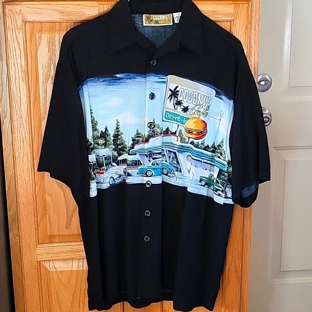 *Sold*Coconut Cafe button up shirt.